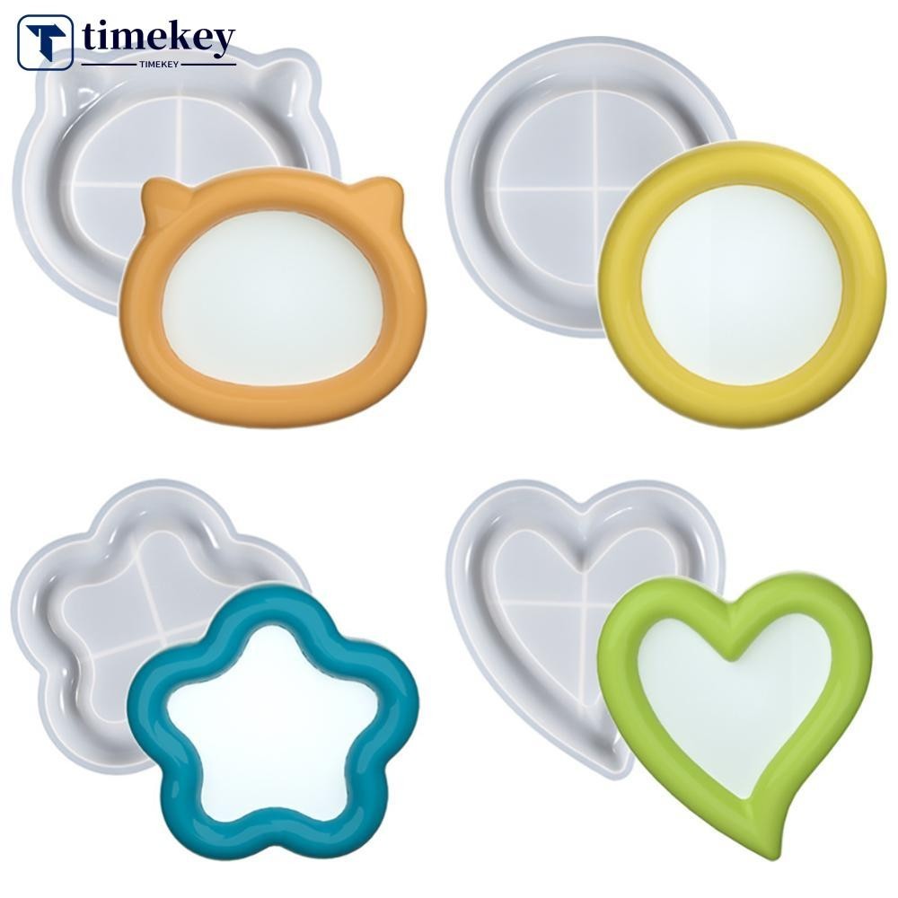 Timekey จานรองถาดปูนปลาสเตอร์ซิลิโคนแม่พิมพ์ DIY หัวใจแมวดอกไม้รูปร่างกล่องเก็บเครื่องประดับอีพ็อกซี่ Mould Craft ทําแม่พิมพ์ B6L6
