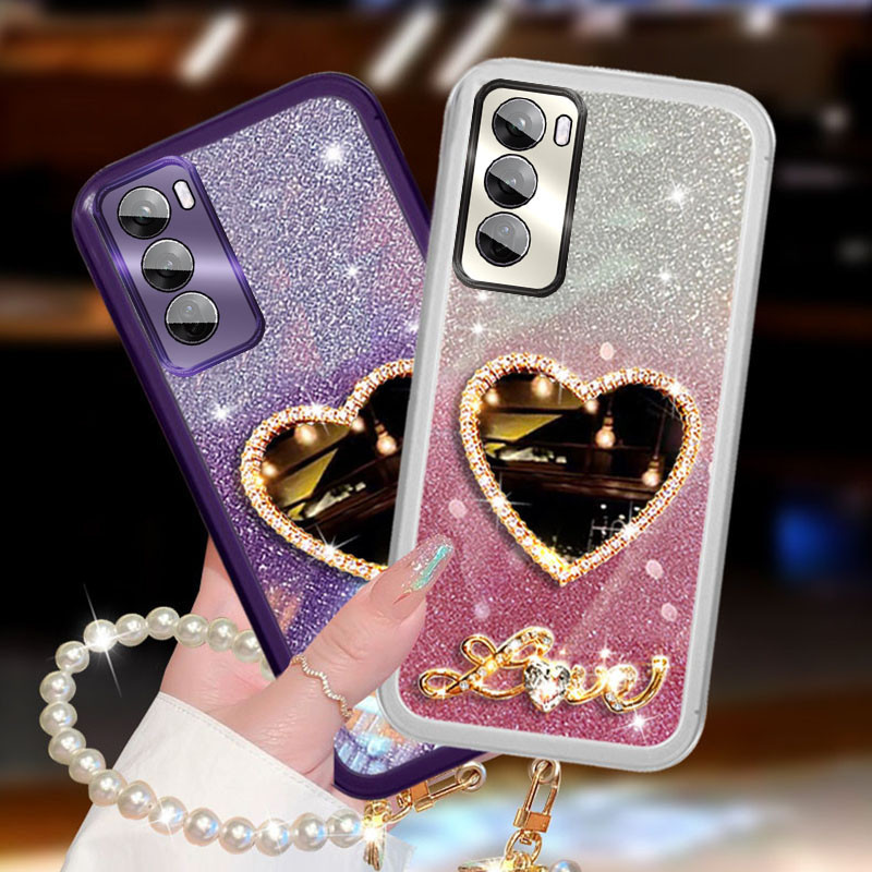 เลนส์ฟิล์มป้องกันปลอก VIVO Y200 5G 2024 พร้อมกระจกรัก + สร้อยข้อมือมุก Glitter เคสโทรศัพท์แบบนุ่ม VIVOY200 5G Global Version