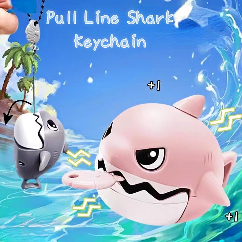 ดึงสาย Shark พวงกุญแจจี ้ Creative Shark กินปลาน ้ อยพวงกุญแจของเล ่ นกระเป ๋ าเป ้ สะพายหลังจี ้ เด ็ กผู ้ หญิงของขวัญวันเกิด