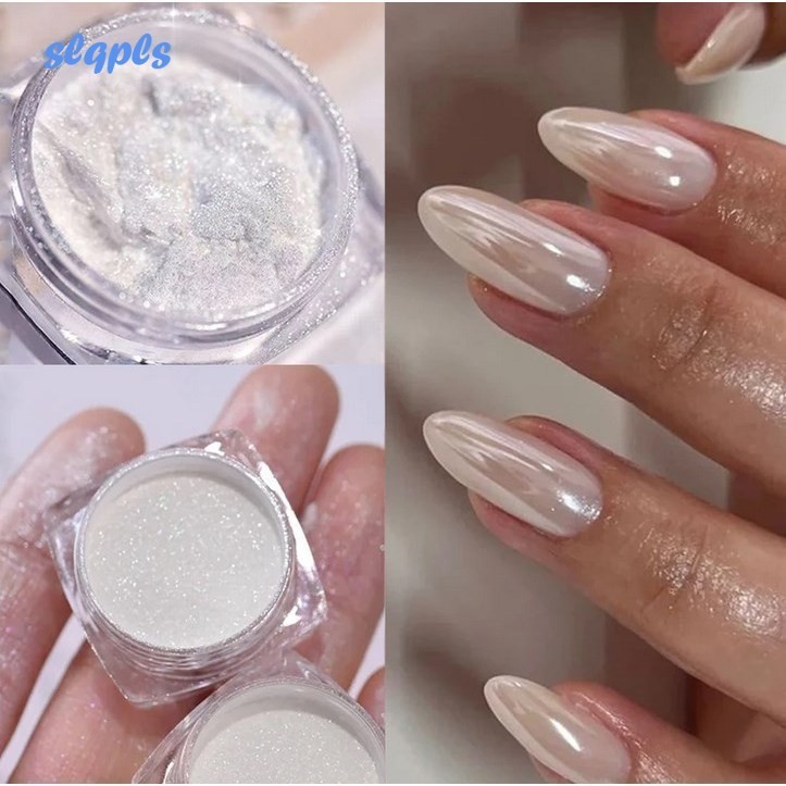 Aurora Pearl สีขาวเล ็ บ Glitter ฝุ ่ น Chrome Moonlight สีขาวถูบนผงเปลือกกระจกเม ็ ดสีเล ็ บอุปกรณ ์ ตกแต ่ ง