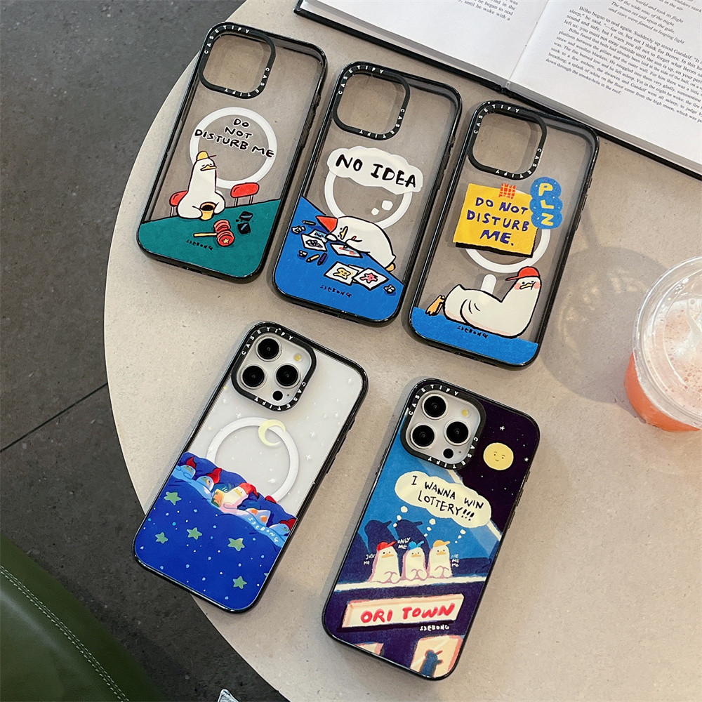 Casetifg Stay Up Lateขี้เกียจเป็ดกันกระแทกแม่เหล็กเคสโทรศัพท์พร้อมกล่องสําหรับiPhone 16 12 13 14 15 Pro Max 16 Plusล้างนุ่มด้านข้างซิลิโคนป้องกันปลอกอะคริลิคปกแข็ง