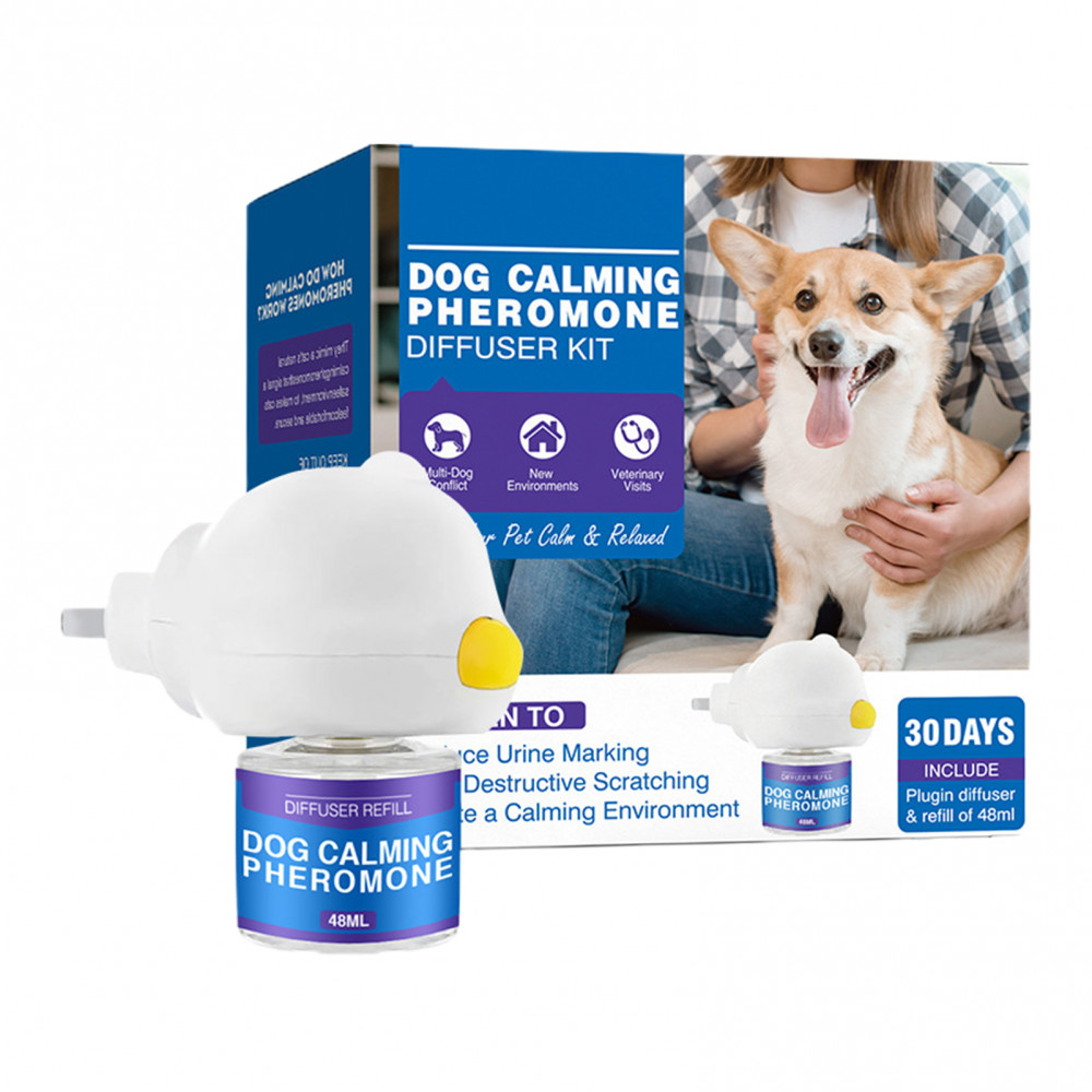 Yl สุนัขฟีโรโมน Calming Diffuser ฟีโรโมนน่ารับประทาน Pet Diffuser to Calm Kit (1 Plug in+ 1 Pack 48ml ) สําหรับความวิตกกังวลบรรเทาลดก้าวร้าวต่อสู้เห่าความเครียด 30 วันซัพพลาย
