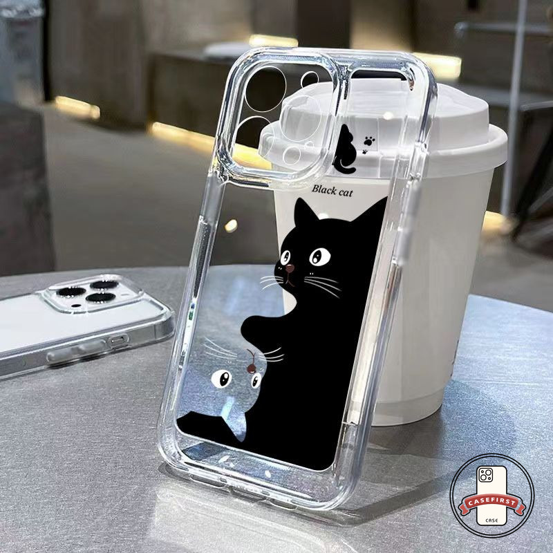 การ์ตูนน่ารักเคสแมวสีดำเคสอ่อนสำหรับ Redmi 13C 9A 10A 10C 9C Nfc 9T 10 Note 13 12 10s 11 11s 9 10 8 Pro Plus POCO M3