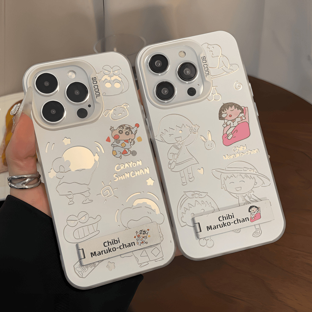 เหมาะสําหรับเคส iPhone IP15 PRO MAX IP11 PRO IP7 IPXS MAX IP13 IP14PLUS การ์ตูนเด็กแบบเต็มหน้าจอ น่ารัก สร้างสรรค์ ขาตั้งระดับไฮเอนด์ "เคส IMD สีเงินสีสันสดใส"