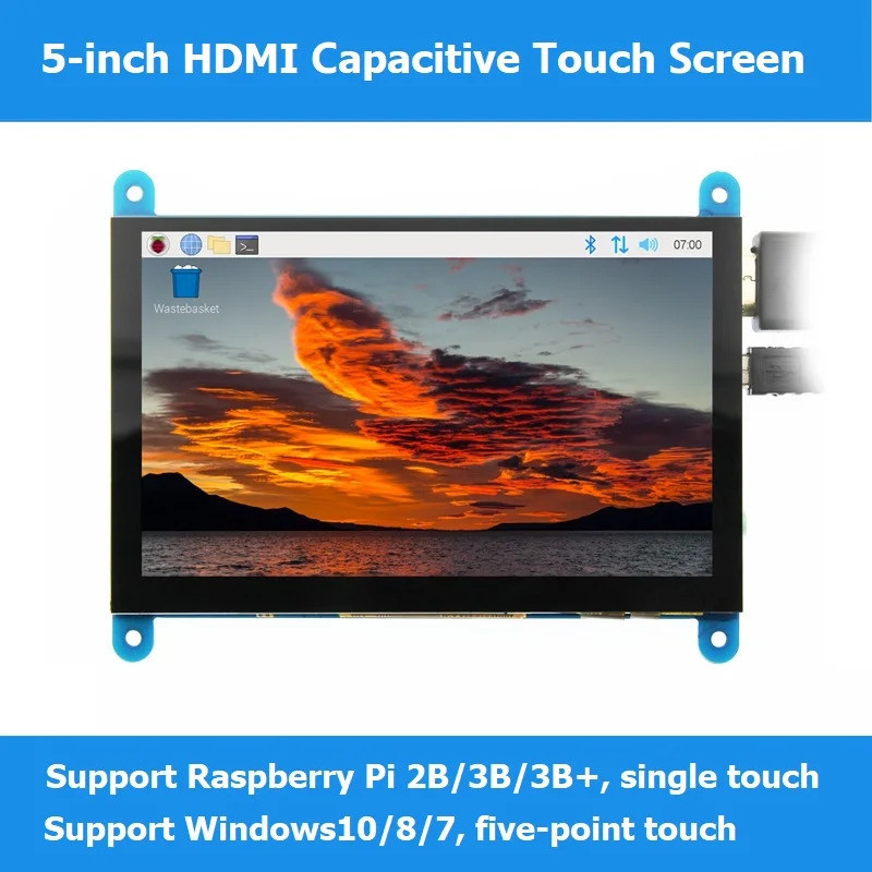 5 นิ้ว Raspberry Pi จอแสดงผล HDMI USB Capacitive touch จอแสดงผล 5 จุดสําหรับ Raspberry Pi 3B +/4B 5 800480