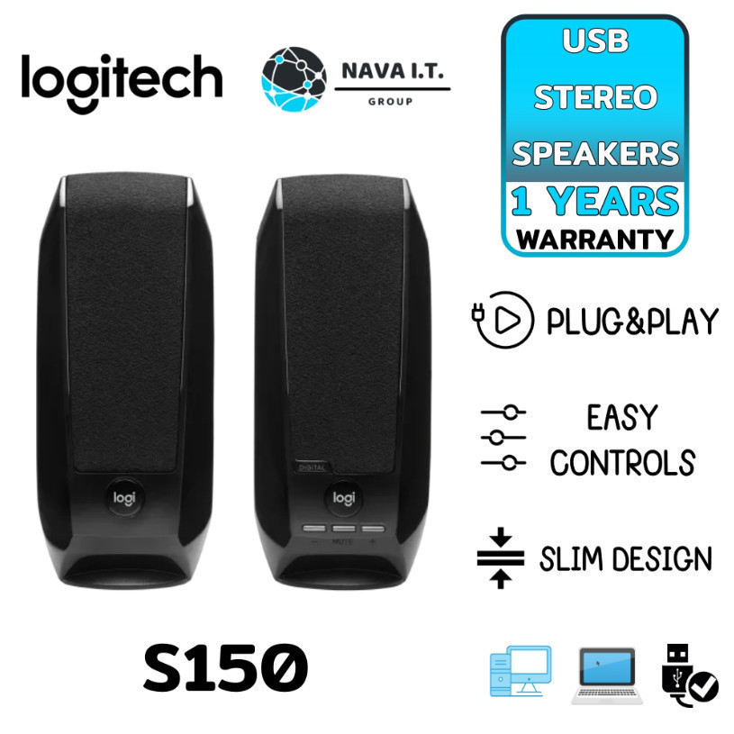 มีส่งด่วน Logitech S150 USB Stereo Speakers ลำโพงสเตอริโอ ดีไซน์เล็กกะทัดรัดสำหรับเดสก์ท็อปหรือแล็ปท็อป