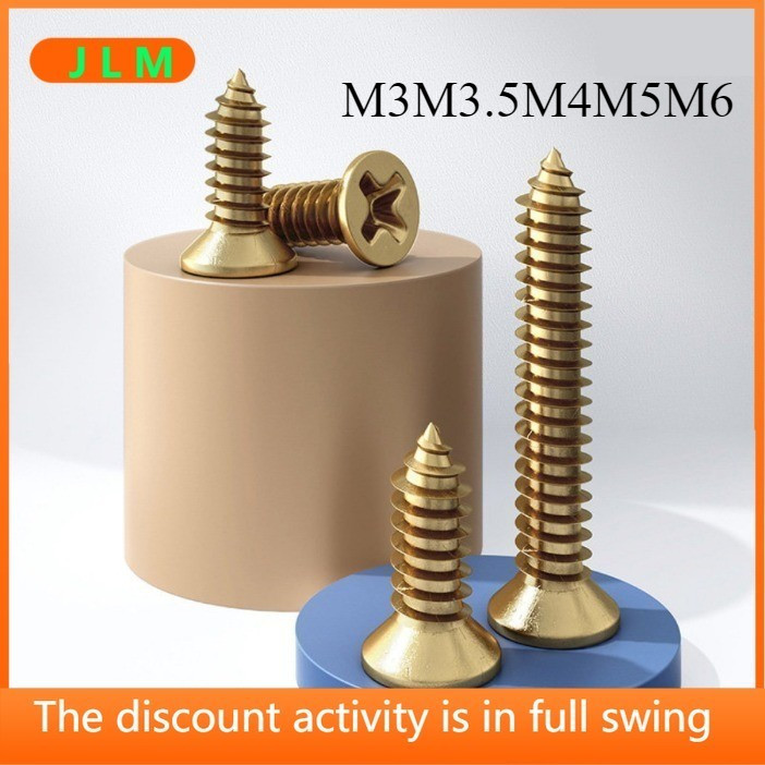 ((JLML) M3m3.5m4m5m6 ทองเหลือง Phillips Countersunk สกรูแตะตัวเองสกรูไม้ทองแดงบริสุทธิ์ทองแดงทั้งหมดแบน Self-