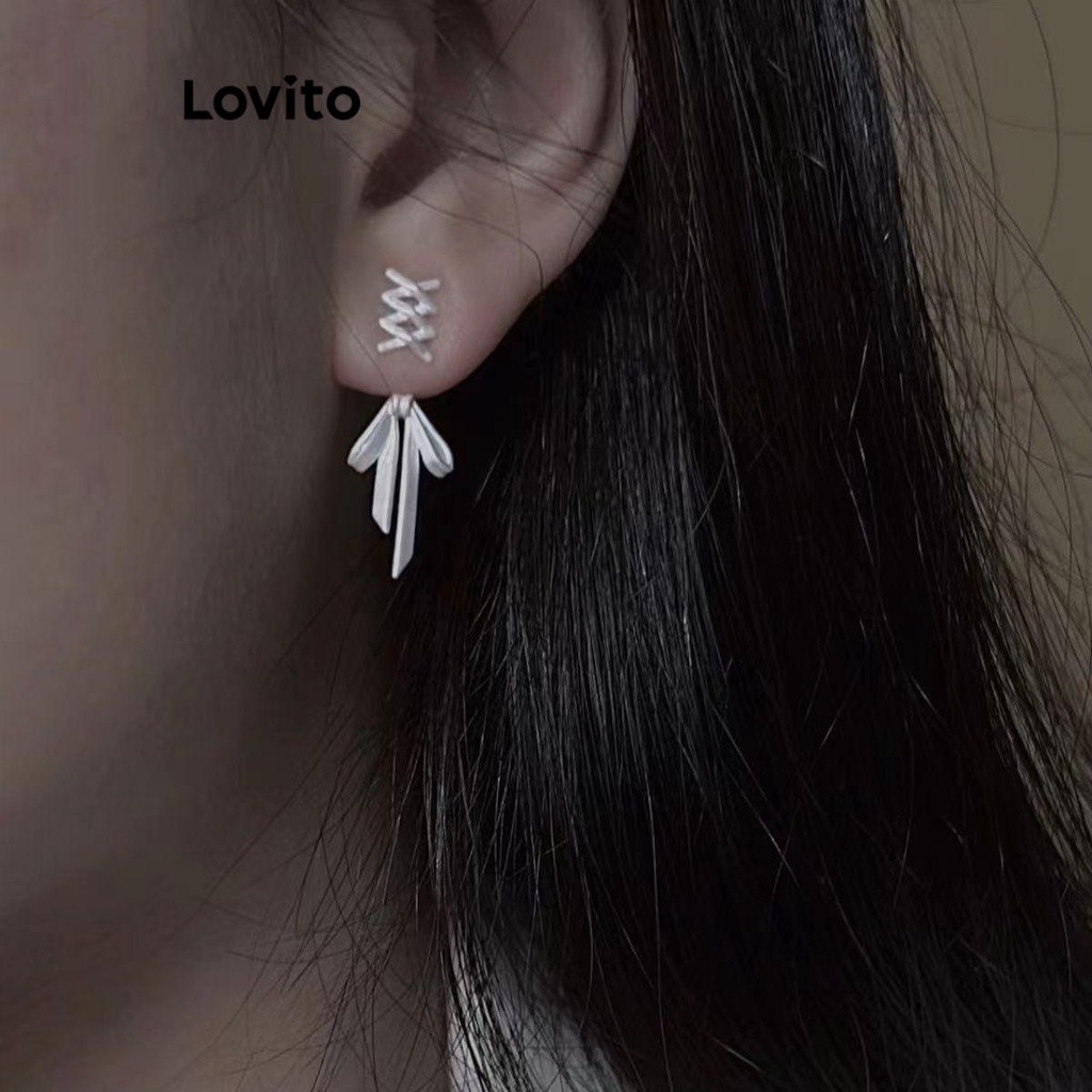 Lovito ต่างหูผู้หญิง รูปโบว์ สีพื้น สไตล์ลำลอง LFA13069