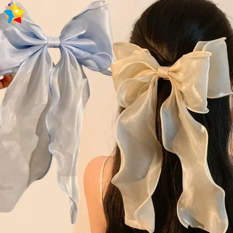 ใหม่สไตล์เจ้าหญิงหวาน Shining ชีฟองขนาดใหญ่คลิปผม Double-Layer ริบบิ้นโบว์ฤดูใบไม้ผลิ Hairpin ผู้หญิง Fairy ฝรั่งเศส Barrette อุปกรณ์เสริมผม