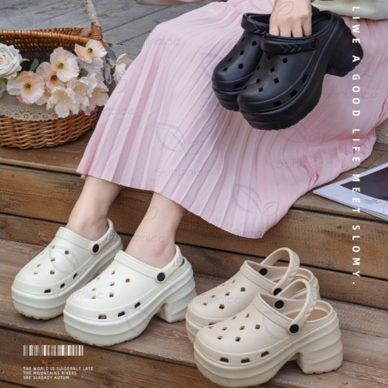 PIZ-11 รองเท้าหัวโต แบบสวม สูง 10 CM รองเท้าส้นตึก เสริมส้นสูง วัสดุยาง EVA พื้นกันลื่น ใส่สบาย พร้อมส่ง