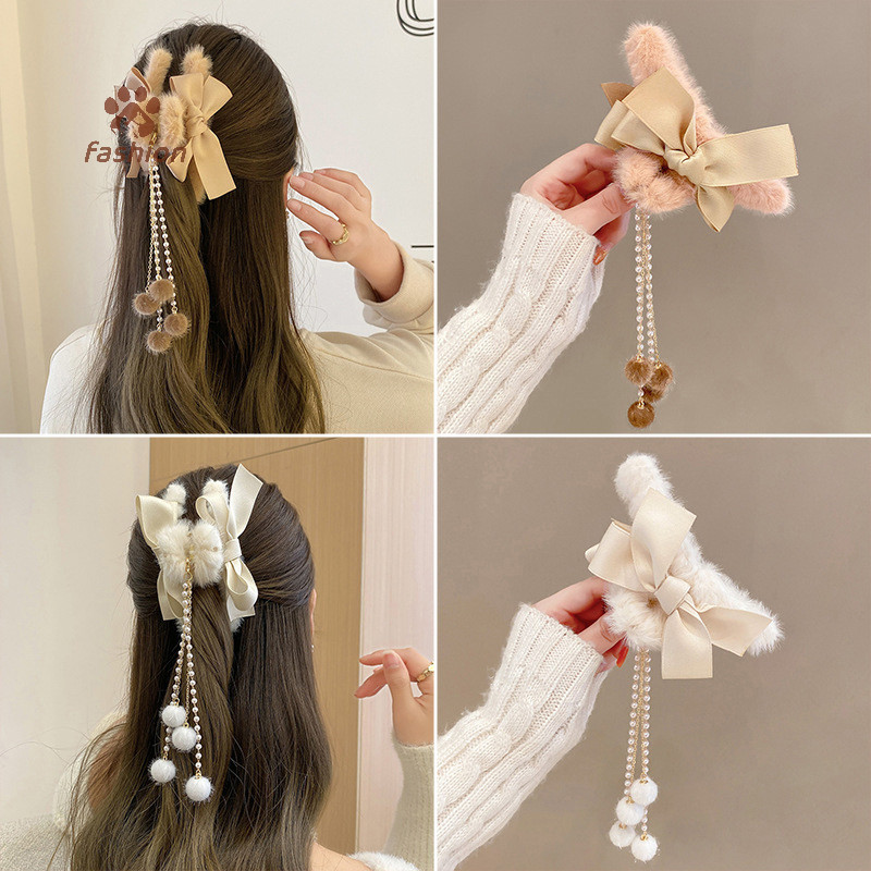 [แฟชั่น] Plush Claw Bow sel Hairpin Best Claw คลิปสําหรับผมหนาผู้หญิงอุปกรณ์เสริมใหม่กรงเล็บผมน่ารักคลิปฤดูหนาว {TH}