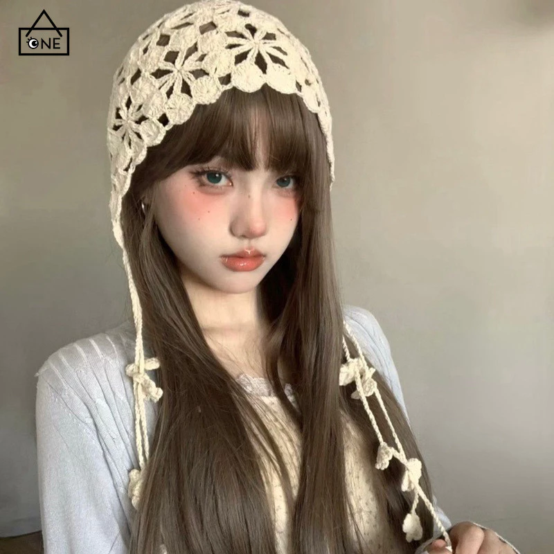 COD❤️หมวกแบบถักสีขาวY2Kสไตล์แห่งชาติโบฮีเมียแฟชั่นหวานอุปกรณ์เสื้อผ้าสำหรับผู้หญิงกลางแจ้ง-a.one
