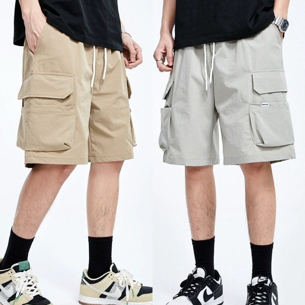 3สี/M-5XL กางเกงคาร์โก้ผู้ชายขาสั้น ฤดูร้อน เกาหลี หลวมแฟชั่นขนาดบวกผ้าฝ้าย กางเกงขาสั้น ผู้ชาย