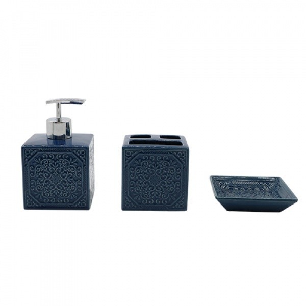 Deluxy Official Shop Primo ชุดกระปุกห้องน้ำเซรามิก 3 ชิ้น รุ่นโมรอคโค CE1485A-3 สีน้ำเงิน