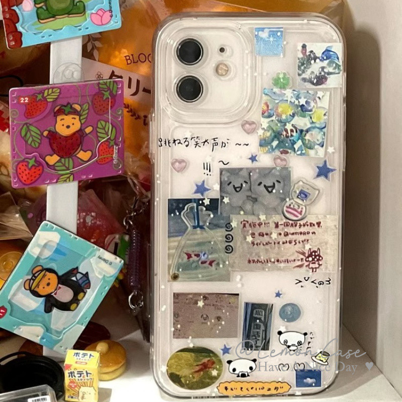 การ์ตูนน่ารักสติกเกอร์สไตล์โปร่งใสรวมทุกอย่างshock-resistant SoftสําหรับIphone case 15 15promax 14promax 14plus 13pro 13promax 11 11pro 12promax 12mini XR 7p 8plus