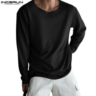 ไม่แน่นอน เสื้อยืดแขนยาวสีทึบคอกลมทรงหลวมเกาหลี