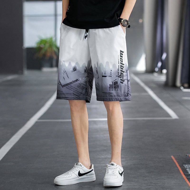 【M-8XL】ขนาดบวกสําหรับผู้ชาย, กางเกงขาสั้นสําหรับผู้ชายอินเทรนด์ผ้าไหมน้ําแข็งแห้งเร็วขาตรง 5/4 กางเกงขนาดกลางสําหรับผู้ชายกางเกงลําลองกีฬาหลวมอินเทรนด์