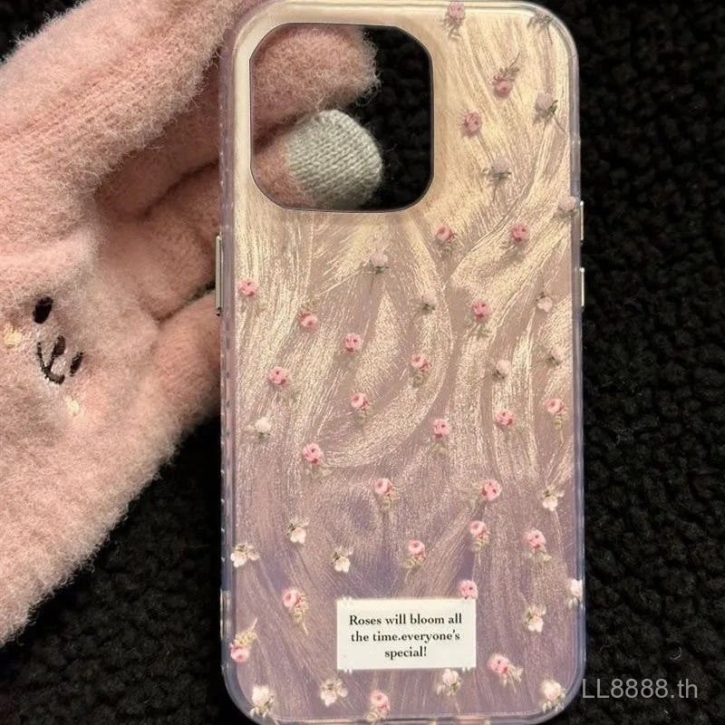 เคสโทรศัพท์ เหมาะสําหรับ iPhone Feather เส้นด้ายสีชมพูดอกไม้ขนาดเล็ก 15/14/13promax สไตล์ใหม่ 12/11 Soft xr/xsmax Niche 7/8plus กันกระแทกหลุมขนาดใหญ่รวมทุกอย่างป้องกันกรณี NUDZ