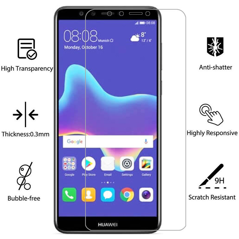 กระจกนิรภัยป้องกันหน้าจอสําหรับ Huawei y9 2018 กรณีบน huawey huwei hawei y 9 y92018 ป้องกันเคสโทรศัพ