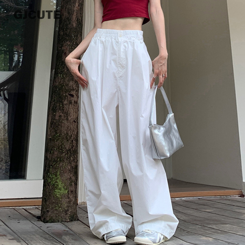 Gjcute แฟชั่นเอวสูง Drawstring เอวสูงขากว้างหลวม High Street Overalls สําหรับผู้หญิง WTD