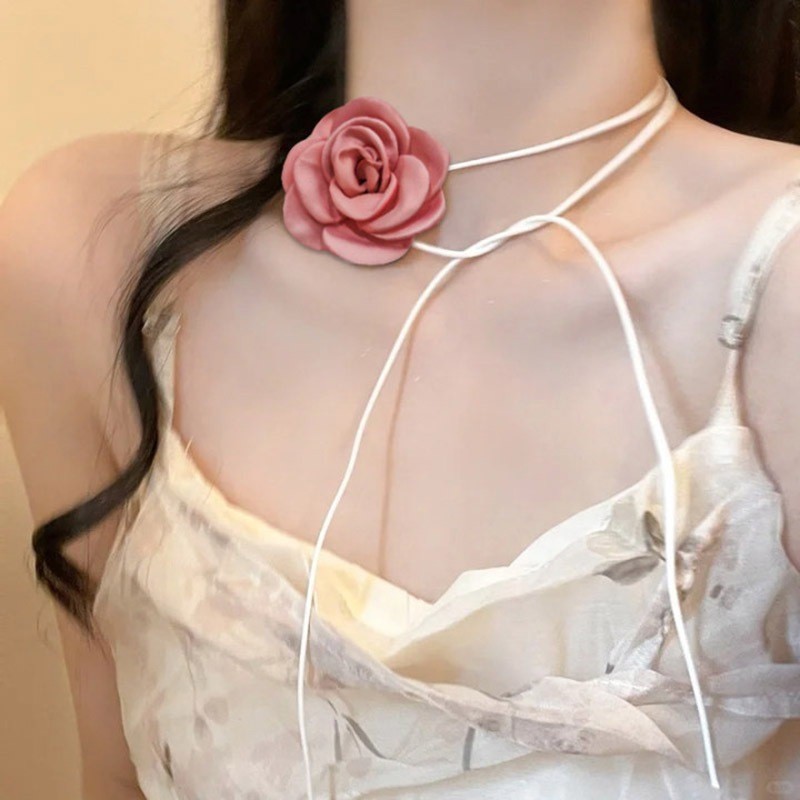 Super Fairy Sweet Camellia สร้อยคอผู้หญิง Rose Choker Clavicle Chain อุปกรณ์เสริม - รูปที่ 6