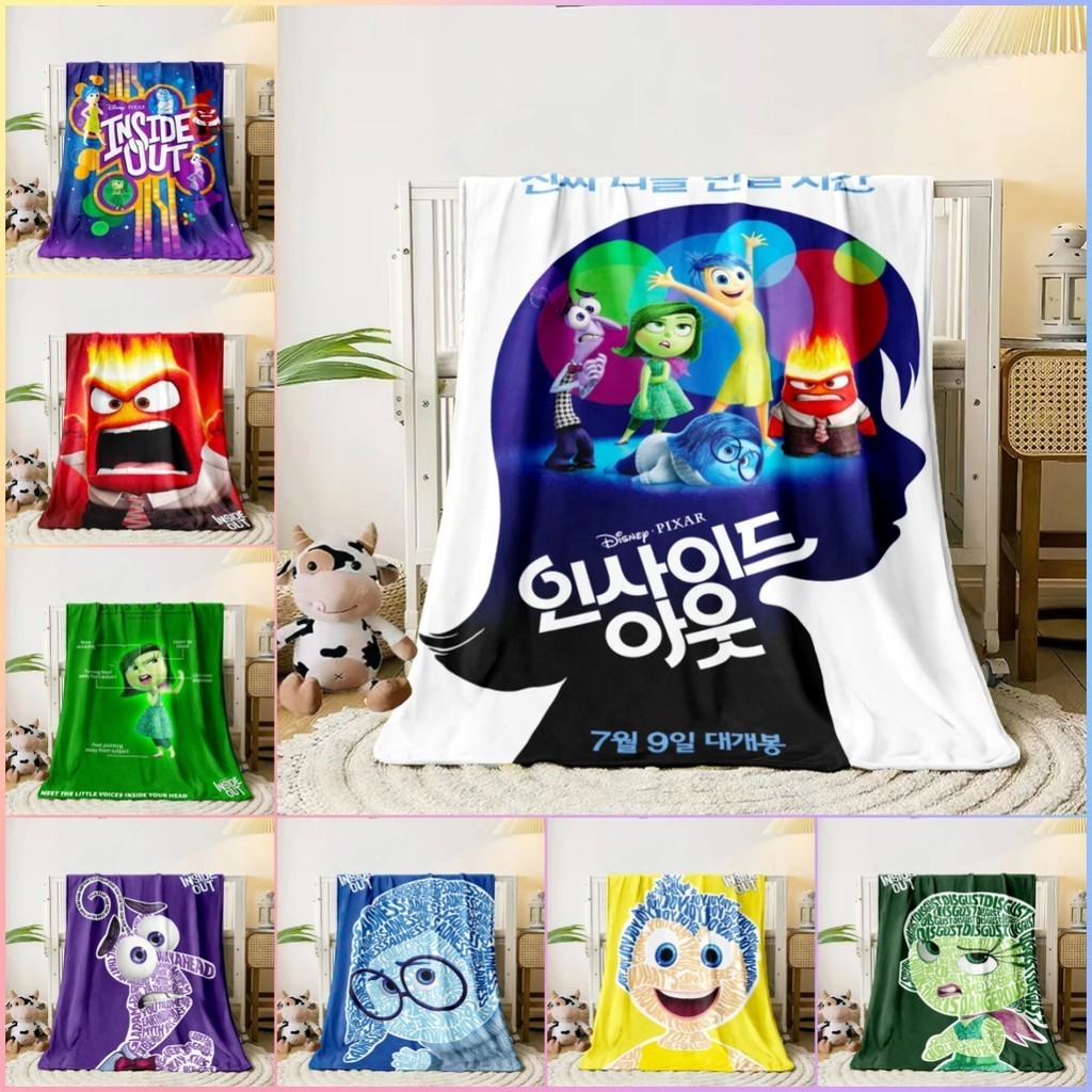 Inside Out ผ้าห่มบางผ้าสักหลาดพิมพ์ลายการ์ตูน ผ้าห่มโฟร์ซีซั่น สําหรับโซฟา เตียง ห้องนั่งเล่น ของขวัญผ้าห่มปิกนิกท่องเที่ยว