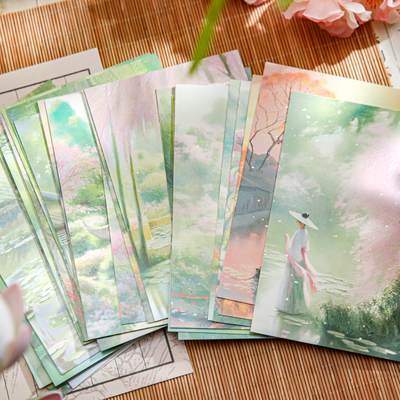 Mr. Paper กล่อง 30 แผ่น โปสการ์ด สไตล์จีนโบราณ ทะเลสาบดอกบัว ชุดตก แต่งดอกไม้ โปสการ์ด สิ่ง ที่แนบมาด้วยมือสร้างสรรค์ บัตรฝากข้อความ การ์ดอวยพร