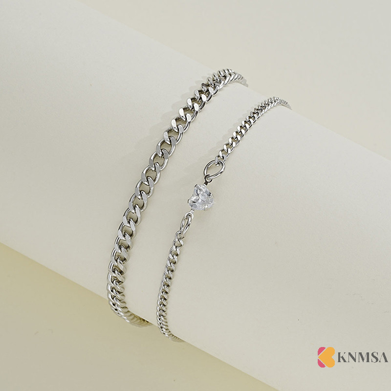 Knmsa] แฟชั่นที่เรียบง่ายสร้อยข้อมือสแตนเลสชุดสําหรับคู่ Unisex ผู้หญิงผู้ชายรักคริสตัลหัวใจเงินสร้อยข้อมือเครื่องประดับของขวัญ ssnckneck nam
