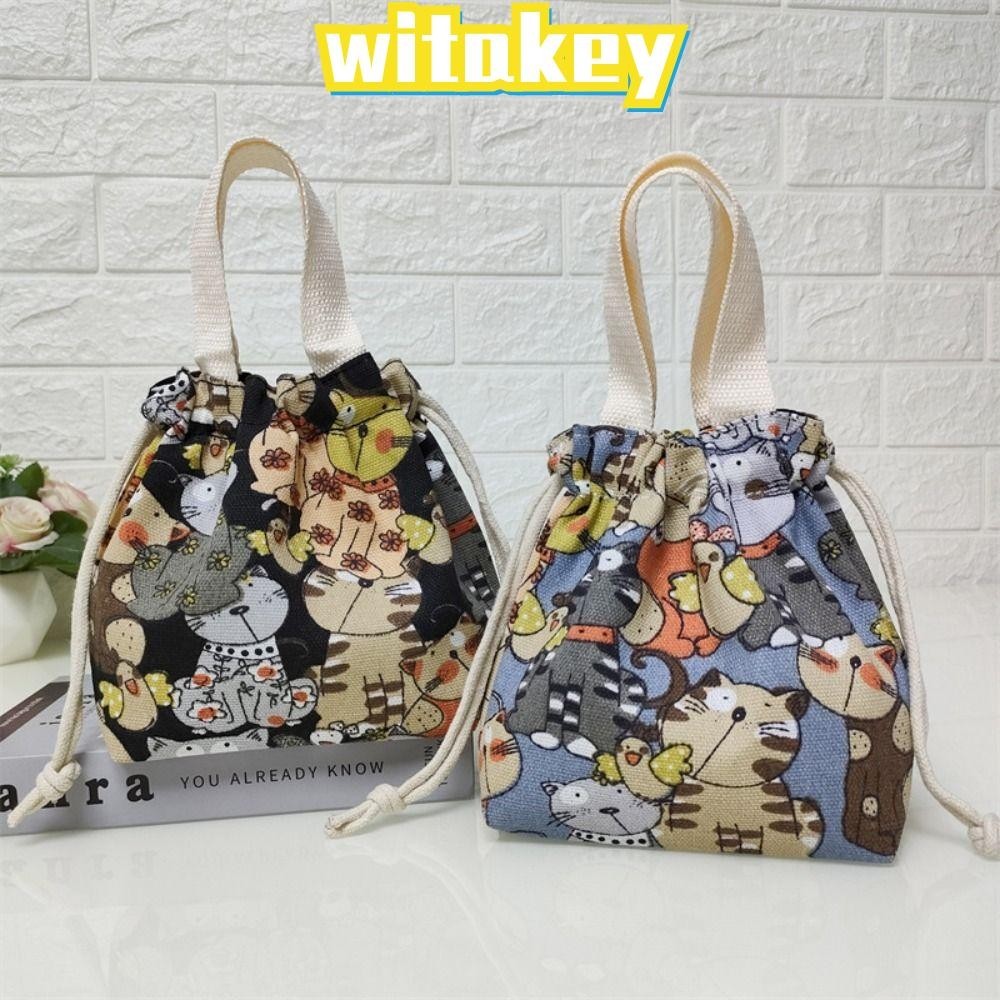 Witakey กระเป๋าทรงถังใบเล็ก,กระเป๋าถือหูรูดสไตล์ชาติพันธุ์,กระเป๋าเครื่องประดับพิมพ์ลายแฮนด์เมดหรูหราผู้หญิง
