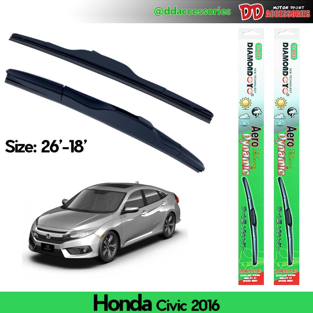 ใบปัดน้ำฝน ซิลิโคน Honda Civic 2016 FK FC ไซส์ 26-18 ยี่ห้อ Diamond สีเขียว ตรงรุ่นรถ