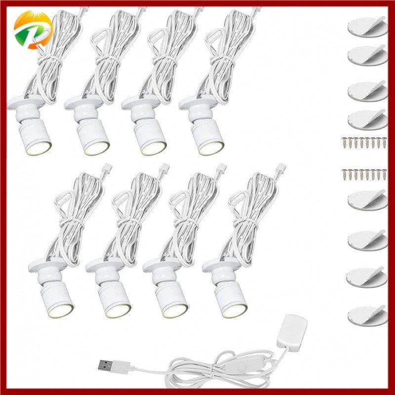 360 ° ไฟสปอร์ตไลท์ LED หมุนได้หรี่แสงได้ สีขาว 6000K สําหรับตู้เครื่องประดับติดผนัง (แพ็ค 8 ชิ้น)