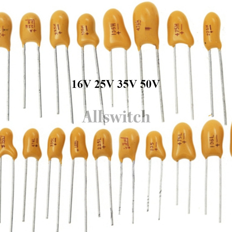 5 ชิ้น Tantalum ตัวเก็บประจุ DIP 16V 25V 35V 50V 1UF 2.2UF 3.3UF 4.7UF 10UF 22UF 33UF 47UF 100UF