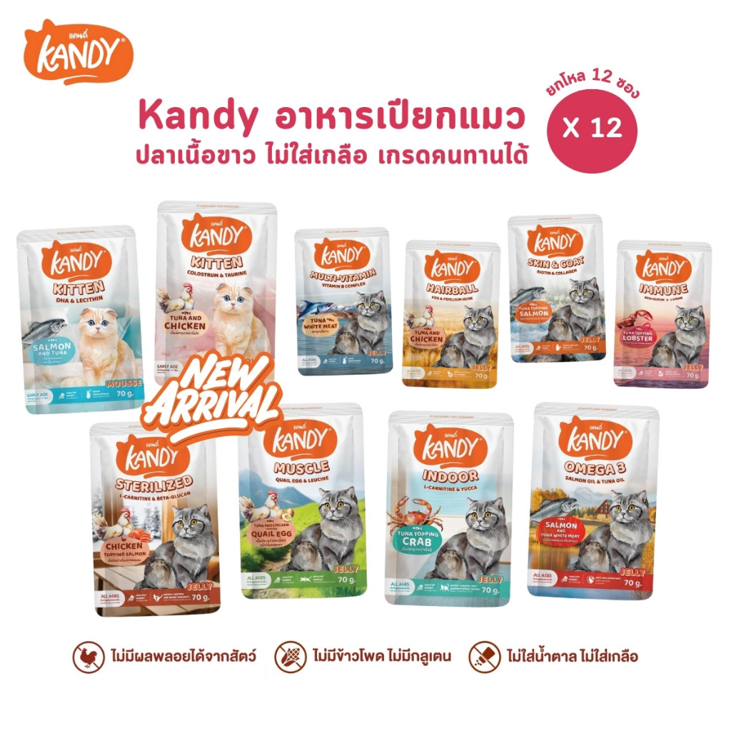 [ยกโหล 12 ซอง] Kandy แคนดี้ อาหารเปียกแมว ไม่ใส่เกลือ ผลิตจากปลาเนื้อขาว ขนาด 70 กรัม - รูปที่ 7