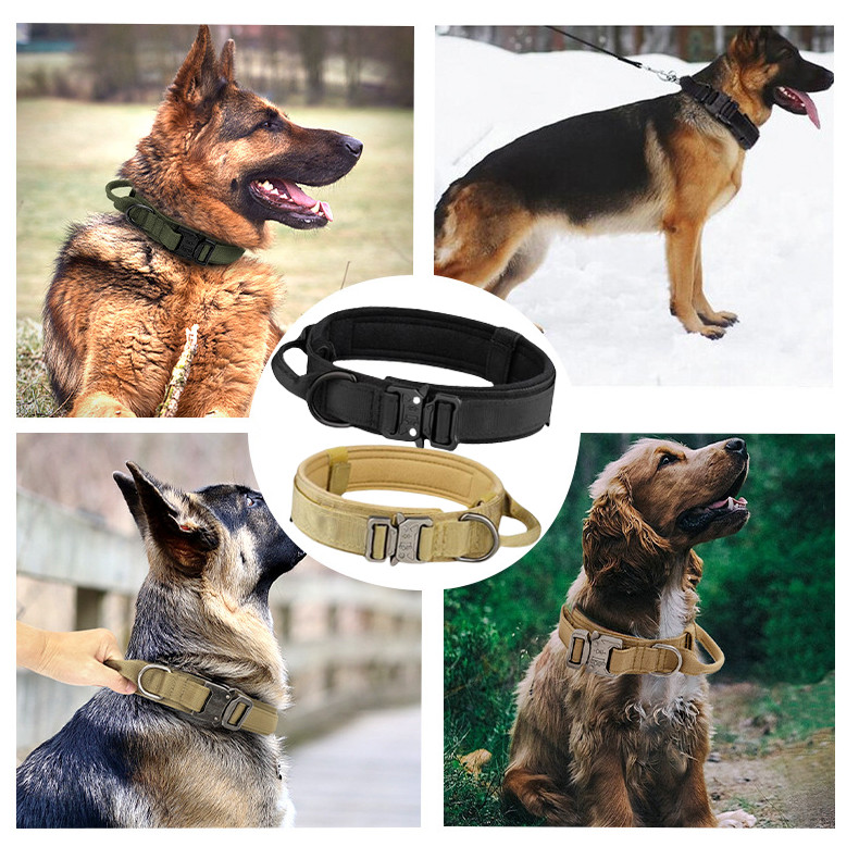 ปลอกคอสุนัขยุทธวิธี ปลอกคอสุนัข น้ำหนักเบา ปรับได้ ไนลอนสองชั้น ที่จับควบคุมสุนัขขนาดใหญ่และขนาดกลาง