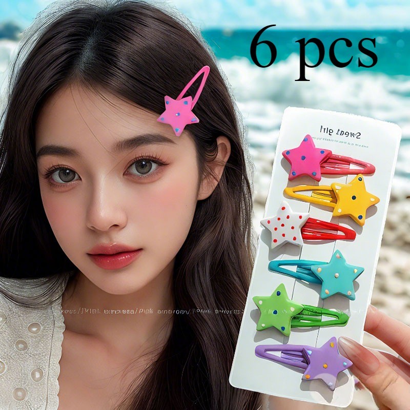 ชุด 6 กิ๊บดาวโดปามีนเกาหลีกิ๊บติดผมหน้าม้าลายจุดสีสันสดใสของผู้หญิง BB คลิปเครื่องประดับผม