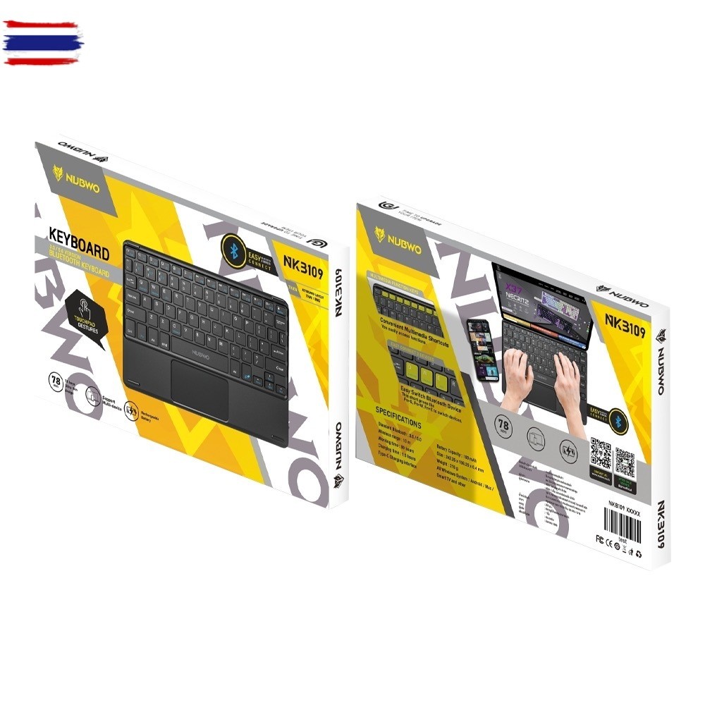 Nubwo NKB-109 Bluetooth Keyboard+Touchpad 78Key คีย์อร์ดไร้สาย างเา แป้นพิมพ์ลูทูธภาษาไทย มีแตในตัว