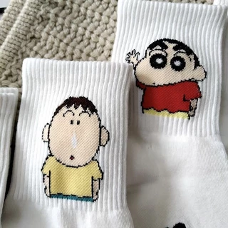เกาหลี Dongdaemun Crayon Shin-Chan ผู้ชายผู้หญิงกลางหลอดถุงเท้าฤดูใบไม้ร่วงฤดูหนาวสบายๆน่ารักการ์ตูนรูปแบบ ins