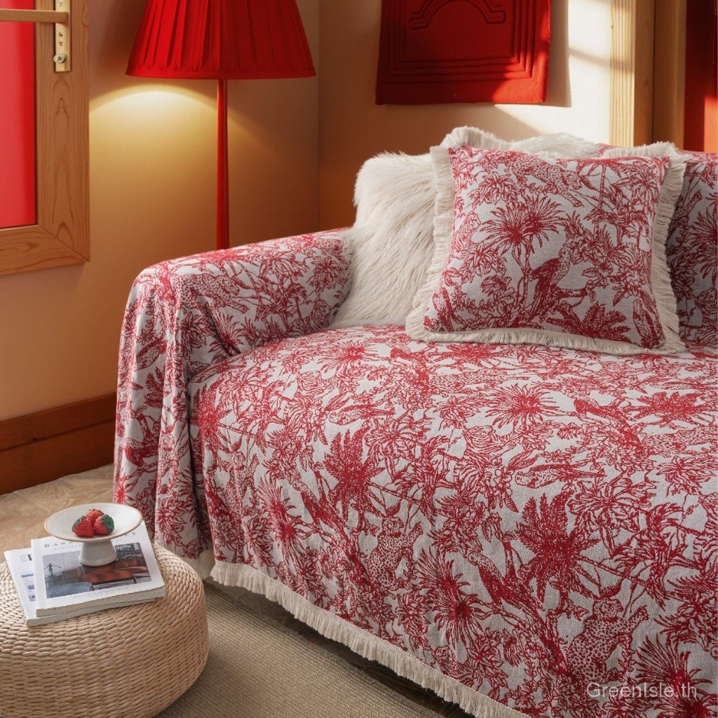 🌟GreenIsle ผ้าคลุมโซฟาโพลีเอสเตอร์ลายแจ็คการ์ดดอกไม้+สัตว์ ✨กันรอยขีดข่วนแมว+กันฝุ่น+UV ใช้ได้ทุกโซฟา 140-420 ซม. - รูปที่ 4