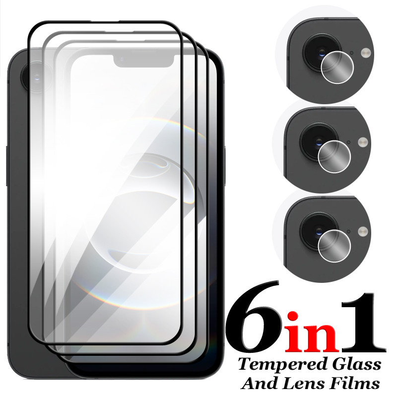 6 in1 กระจกนิรภัย 2.5D สําหรับ Apple iPhone 16E 16 15 Plus 16 15 Pro Max ป้องกันหน้าจอสําหรับ iPhone
