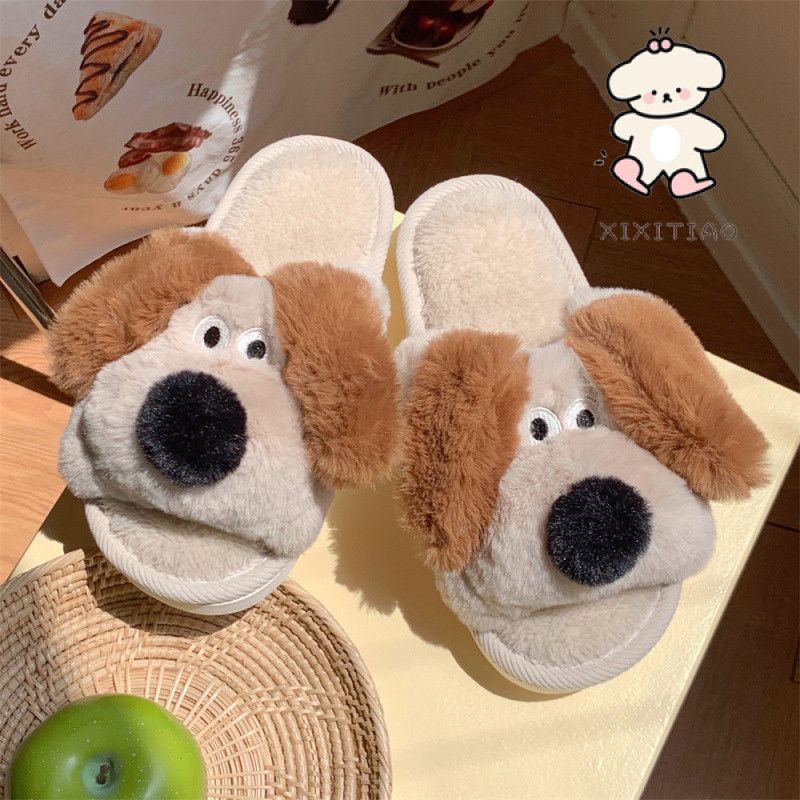 Xixtiao รองเท้าแตะผู้ชายผู้หญิง Warm Soft Sole ลูกสุนัขสามมิติในร่มบ้าน