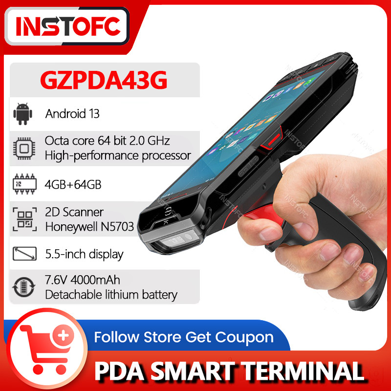 Android 13 PDA พร้อม Grip 2D QR Barcode Scanner Reader Wifi NFC Data Collector ทนทาน PDA Terminal สํ