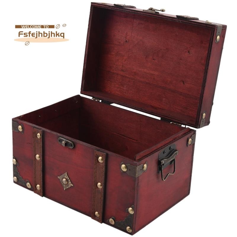 fsfejhbjhkqRetro Treasure หน้าอก Vintage ไม้กล่องเก็บสไตล์โบราณเครื่องประดับสําหรับกล่องเครื่องประดับ Trinket กล่อง