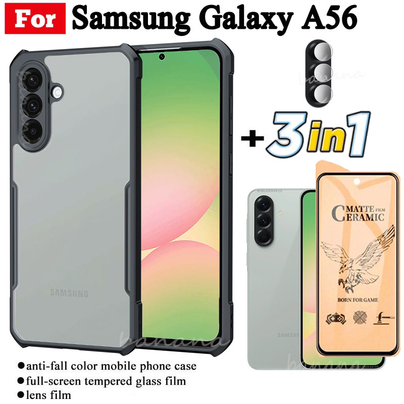 3 in 1 Samsung Galaxy A56 เคสโทรศัพท์กันกระแทกสําหรับSamsung A06 A16 A26 A36 เซรามิคFrosted Film + ฟ