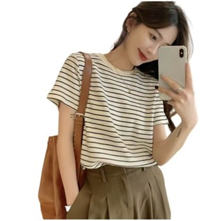 169 พร้อมส่งครับ  เสื้อยืดแขนสั้นผู้หญิงลายริ้วผลิตจากผ้าชัก…