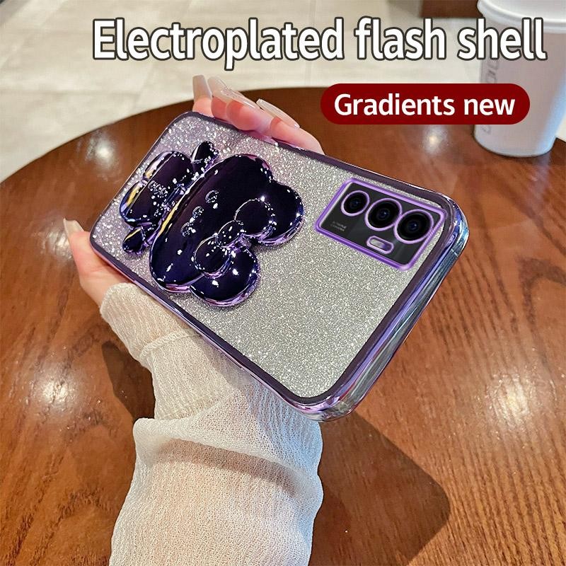 สําหรับrealme C75xกรณีการ์ตูนกระจกผู้ถือวงเล็บBling SoftCase TPUโทรศัพท์มือถือกรณีRealme C75x C 75x 