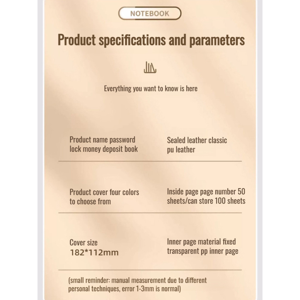 กระเป๋าใส่เงิน 100 ใบ ท้าทายประหยัดเงิน แฟ้ม PU ขนาดเล็ก ท้าทายการประหยัดเงิน กันน้ำ พร้อมกุญแจรหัส นำกลับมาใช้ใหม่ได้ - รูปที่ 6