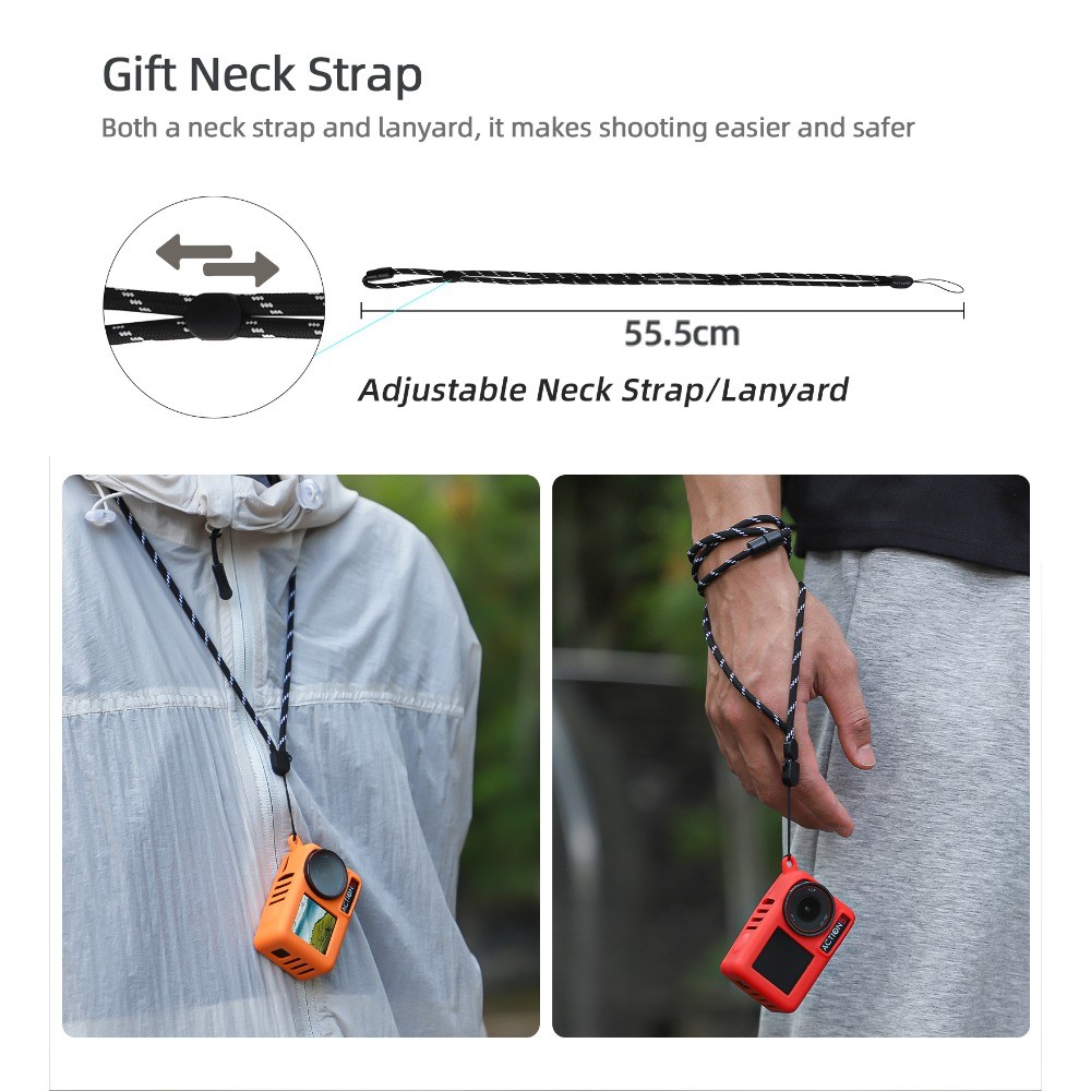 กล้องกีฬาซิลิโคนสําหรับ DJI OSMO ACTION 5 Pro เคสป้องกัน ACTION 5 Pro ฝาครอบเลนส์กล้อง Lanyard ACTION 5 Pro อุปกรณ์เสริมสําหรับกล้อง