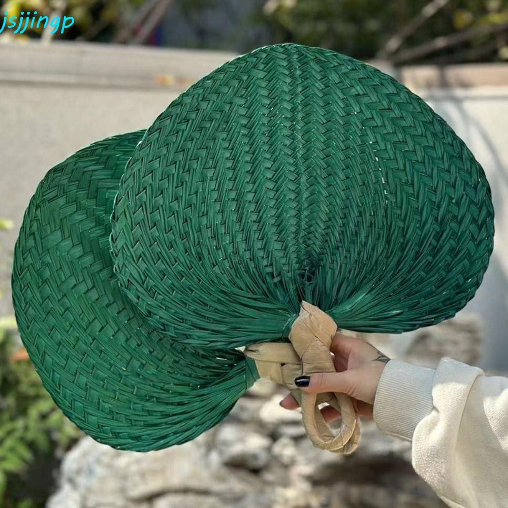 Jsjjingpพัดลมหวาย,พัดลมทอปาล์มใบไม้แฮนด์เมดน้ําหนักเบา,วินเทจที่มีสีสันแบบพกพาพัดลมฟางธรรมชาติฤดูร้อน