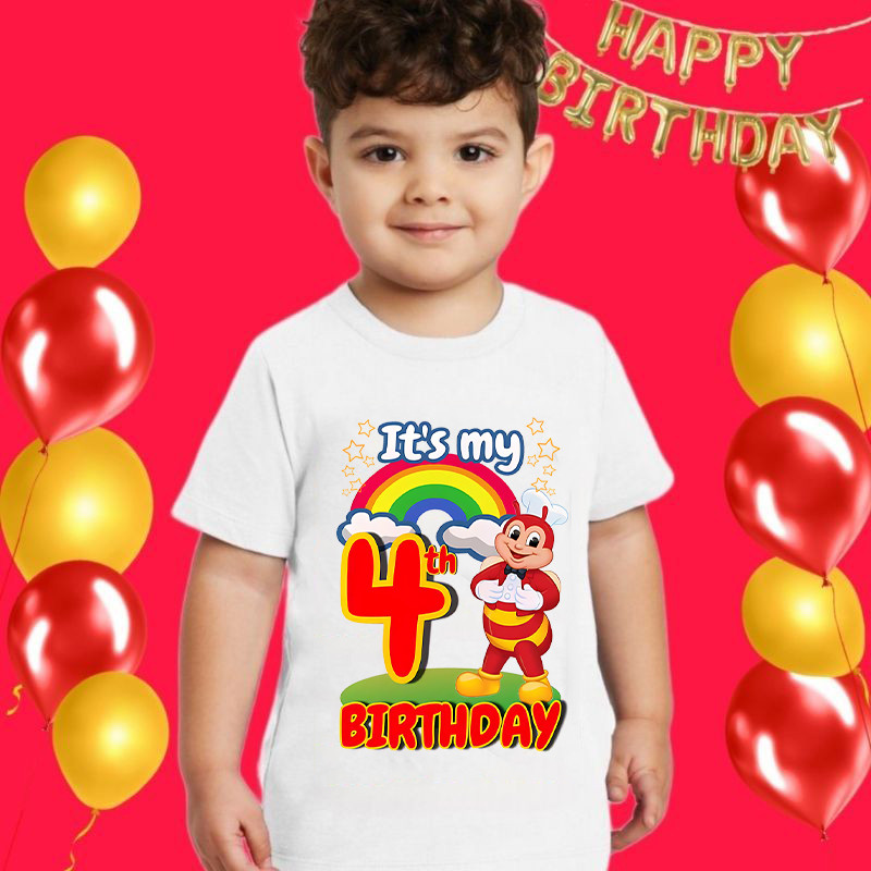 JOLIBEE เสื้อยืดผ้าฝ้ายพิมพ์ลายวันเกิดสําหรับเด็ก 0-12 ปี เสื้อยืด Unisex เก่า