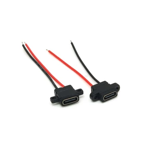 Type-c 2P ที่ยึดหญิงพร้อมลวดลวดเชื่อม TYPE กันน้ําแนวตั้งหูผู้ถือจุดบัดกรี USB หัวหญิงพอร์ตชาร์จไฟฟ้า